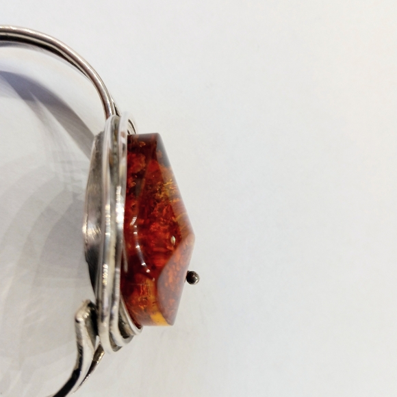 Unique FAUX Amber Sterling Silver Cuff Bracelet - Picture 4 of 6